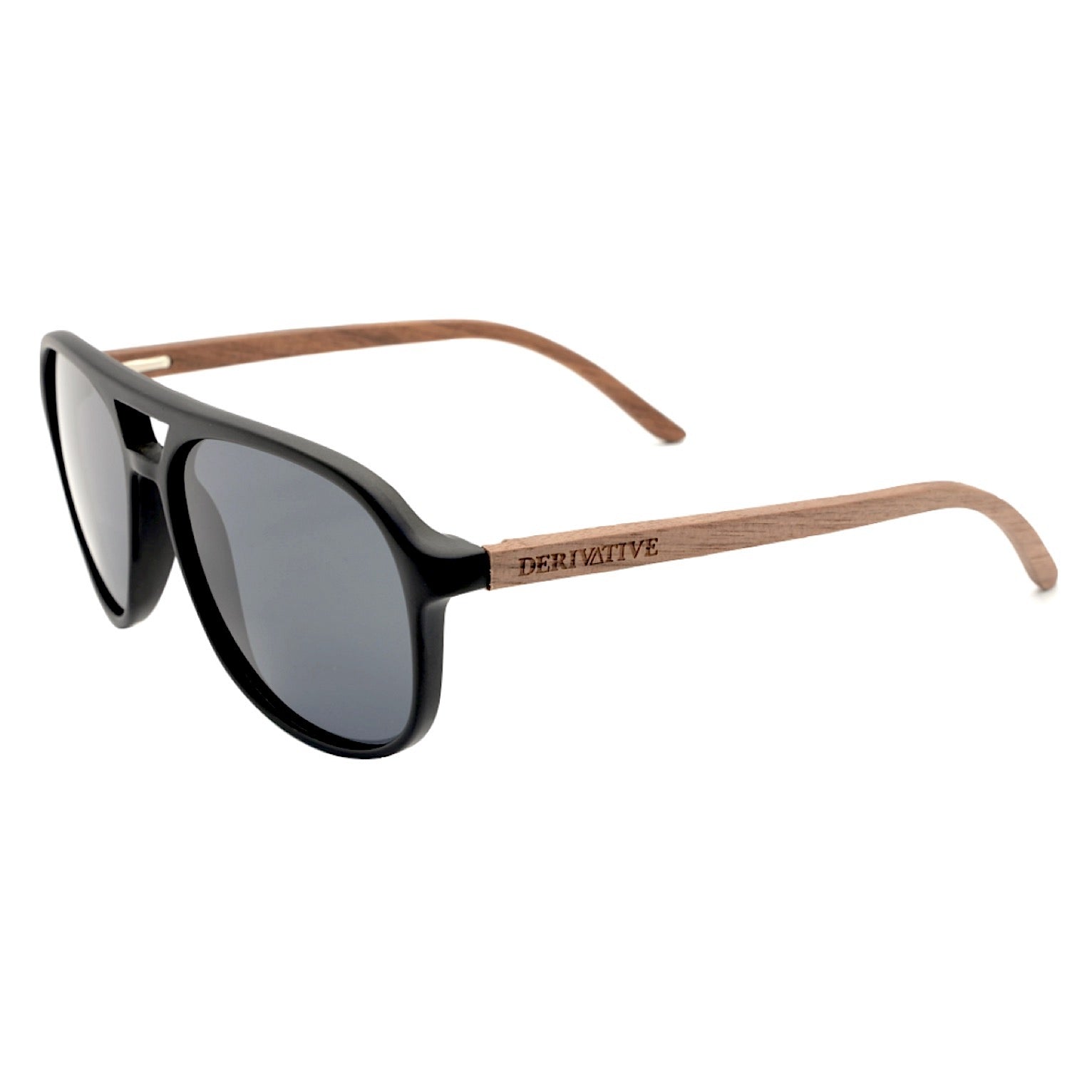 Black Polarized Wood Aviator Sunglasses