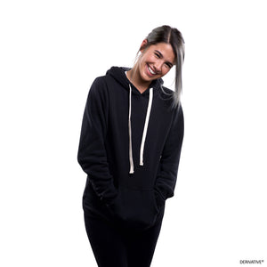 Shanley McIntee in sustainable style wearing Derivative recycled pullover hoodie.