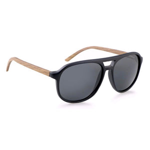 Black Polarized Wood Aviator Sunglasses