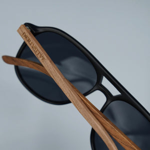 Black Polarized Wood Aviator Sunglasses