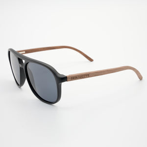 Black Polarized Wood Aviator Sunglasses