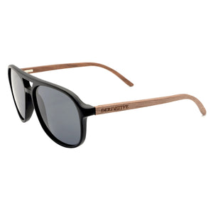 Black Polarized Wood Aviator Sunglasses
