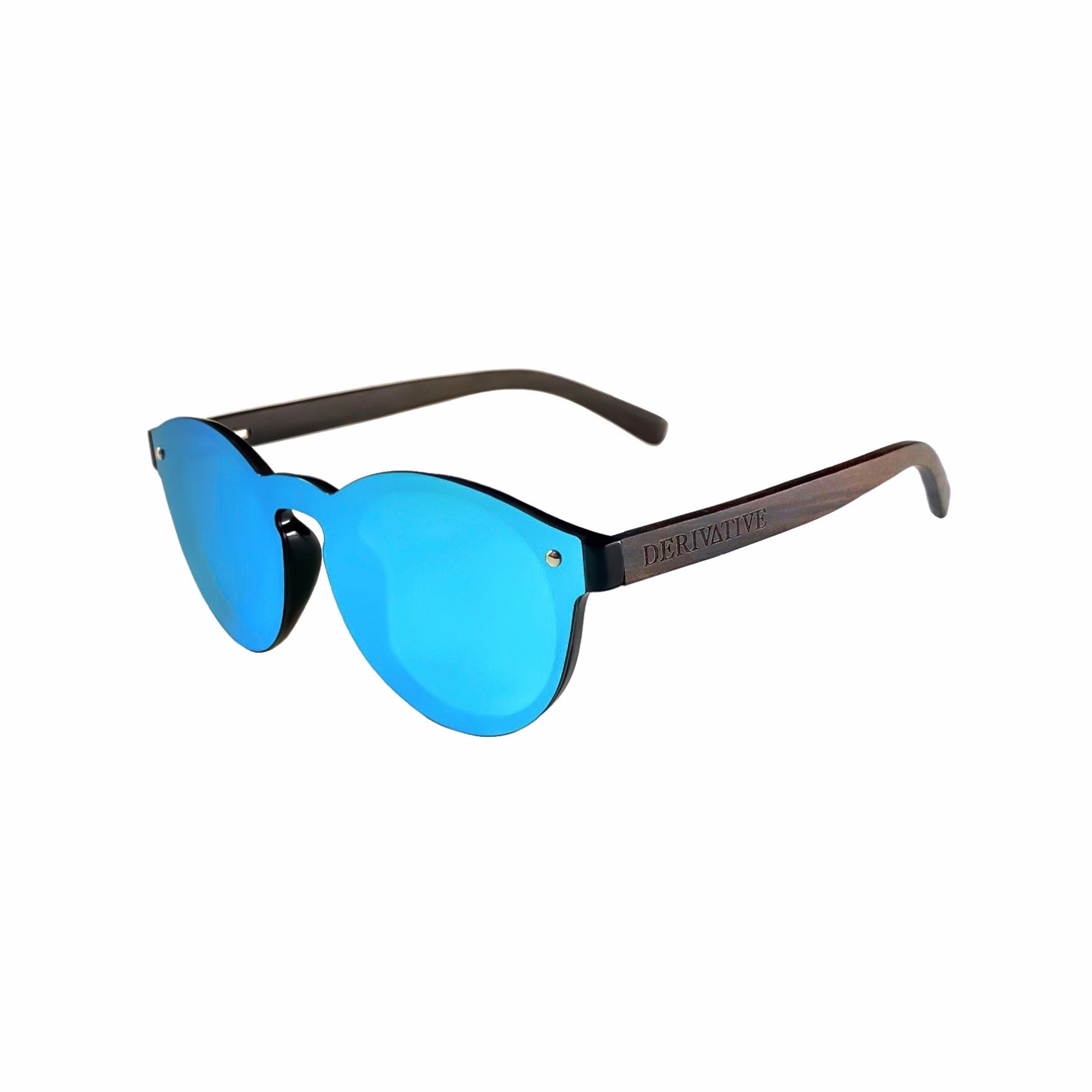 Blue round rimless sunglasses by derivative