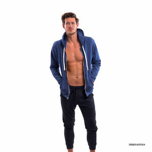 Cameron Kolbo in derivative's navy heather organic cotton & eco friendly hoodie