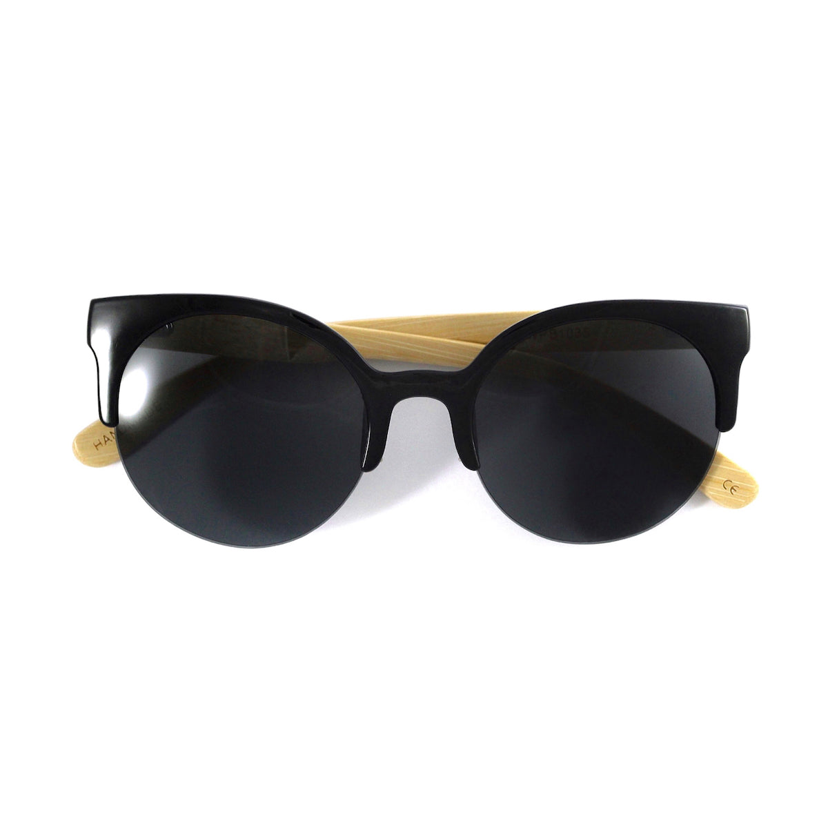 black cat eye bamboo wood sunglasses