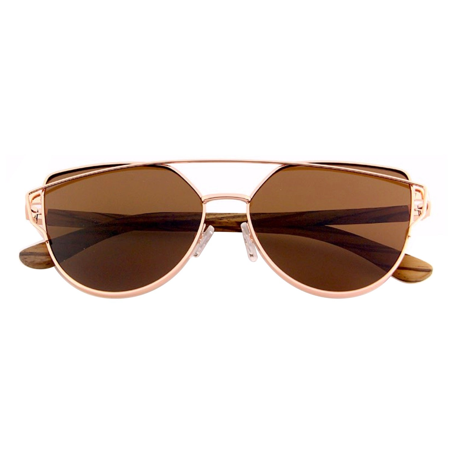 FELRES Women's Brown Bamboo Wood Polarized Sunglasses - Cat Eye Frame, UV400, Reflective Multicolor Lens - Retro Style ZB76
