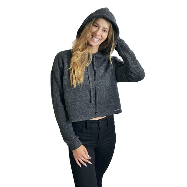 Black 'I Like It On Top' Women's Cropped Fleece Hoodie