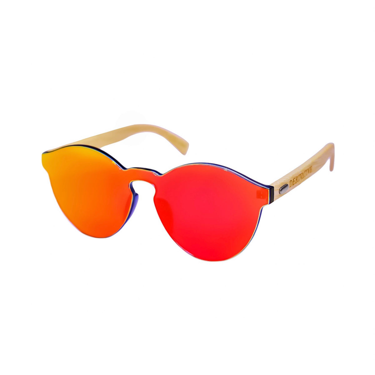Round Red Rimless Lens Bamboo Sunglasses For Men & Women by Derivative