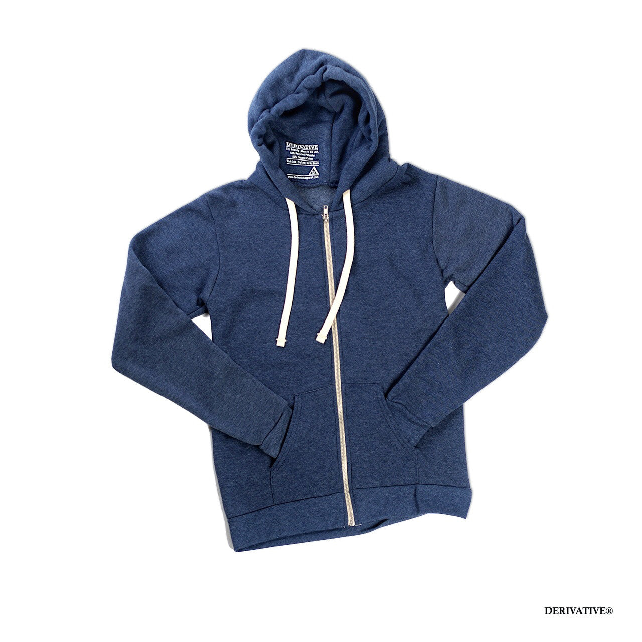 eco friendly navy heather hoodie from recycled materials and organic cotton