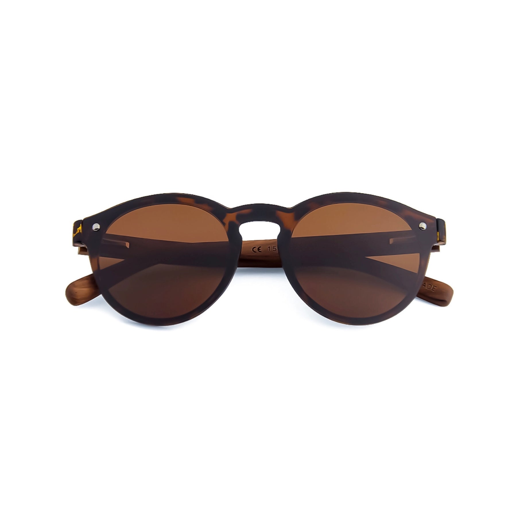 Round Tortoise Shell Beatnick Polarized Bamboo Wooden Sunglasses by Derivative
